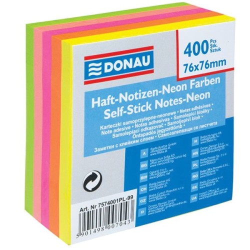 Notes samoprzylepny 76x76 mm neon DONAU 400 kartek