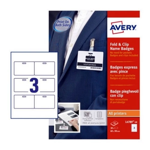 Identyfikator do nadruku dwustronny 60x90 biały AVERY ZWECKFORM 30szt