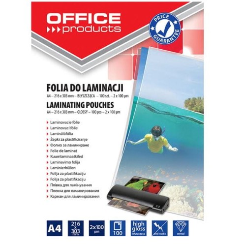 Folia do laminowania A4 216x303Mm 100mic OFFICE PRODUCTS 100szt /20325425-90/