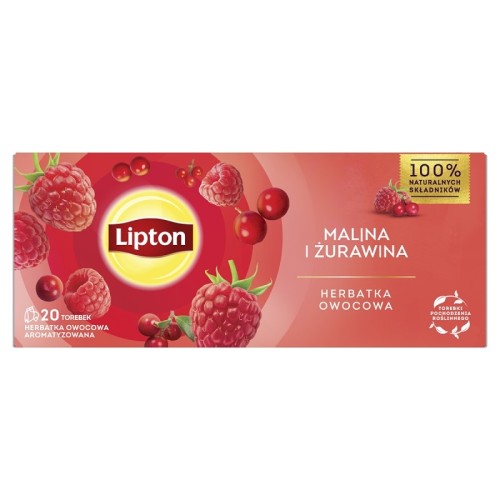 Herbata owocowa LIPTON malina z żurawiną z zawieszką 20szt. op.zb.=12op.