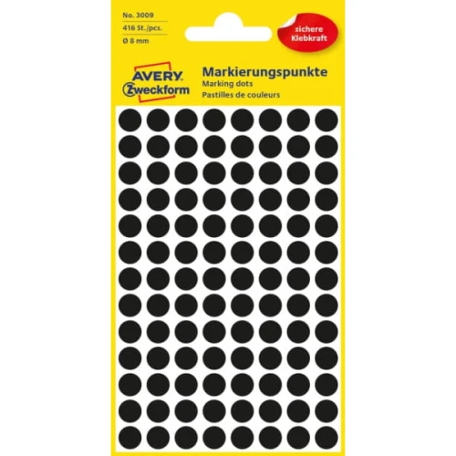 Etykiety papierowe okrągłe 8mm AVERY ZWECKFORM 4ark 416etykiet czarne