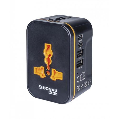 Adapter podróżny EU,UK,USA,AUS,2x USB-A1/A2,2x USB-C1/C2 DONAU TRAVEL 205 czarny