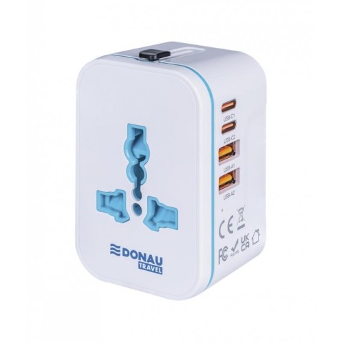 Adapter podróżny EU,UK,USA,AUS,2x USB-A1/A2,2x USB-C1/C2 szybkie ładowanie DONAU TRAVEL 205 biały