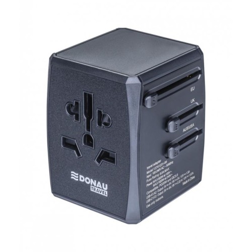 Adapter podróżny EU,UK,USA,AUS,2x USB-A1/A2,2x USB-C1/C2 szybkie ładowanie DONAU TRAVEL 904 czarny