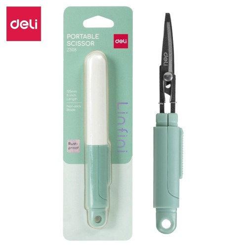 Nożyczki kompaktowe 125mm DELI LINFINI EZ508 w etui zielone 1szt.