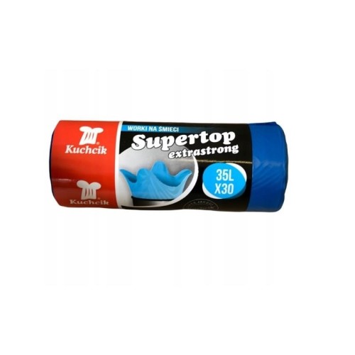 Worki na śmieci 35L MDPE 14µm KUCHCIK SUPERTOP extra strong niebieskie 30 szt.