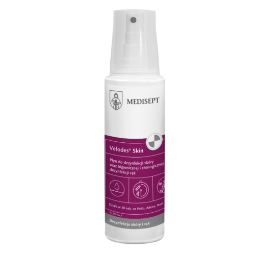 Płyn do higienicznej i chirurgicznej dezynfekcji rąk i skóry VELODES SKIN 250ml spray 1szt. /SSE-ALKGOT-ML892/