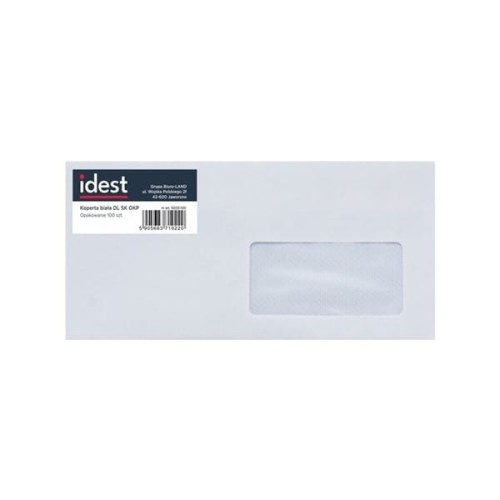 Koperta biała DL 110x220mm SK OKP 45x90mm 100szt. IDEST