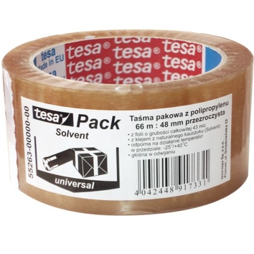 Taśma pakowa 48mm x 66m kauczuk naturalny SOLVENT TESAPACK STANDARD transparentna 1szt.