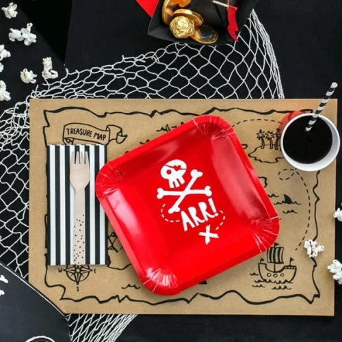 Talerze papierowe 20x20cm PARTYDECO kwadratowe z nadrukiem piraci 6szt. /TPP15-007/