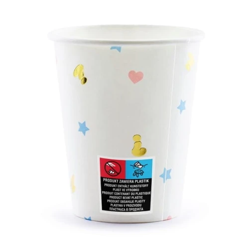 Kubki papierowe 200ml PARTYDECO białe BOY or GIRL z nadrukiem 6szt. /KPP44-EU1/