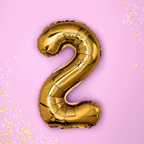 Balon foliowy 35cm PARTYDECO cyfra "2" metalizowany złoty 1szt.