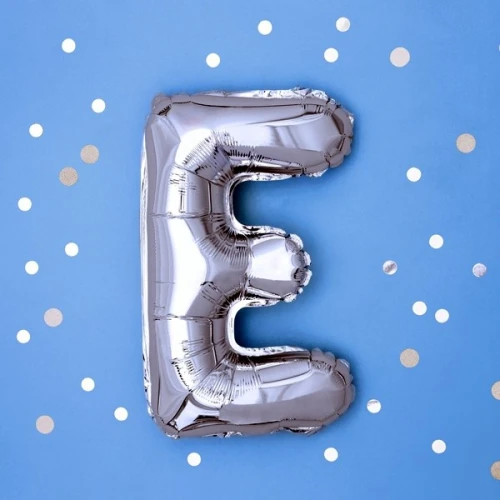 Balon foliowY 35cm PARTYDECO litera "E" metalizowany srebrny 1szt.