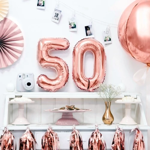 Balon foliowy 35cm PARTYDECO cyfra "5" metalizowany różowe złoto 1szt.