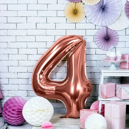 Balon foliowy 86cm PARTYDECO cyfra "4" metalizowany różowe złoto 1szt.