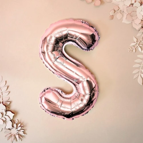 Balon foliowy 35cm PARTYDECO litera "S" metalizowany różowe złoto 1szt.