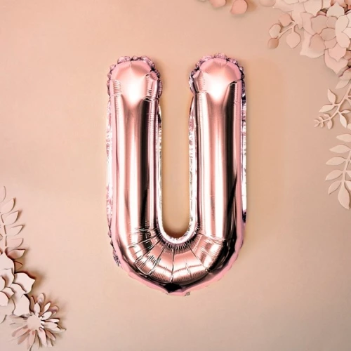 Balon foliowy 35cm PARTYDECO litera "U" metalizowany różowe złoto 1szt.