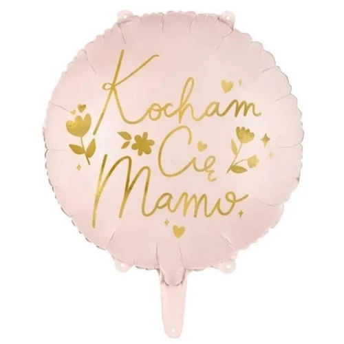 Balon foliowy 35cm PARTYDECO okrągły z nadrukiem kocham cię mamo jasny różowy 1szt.