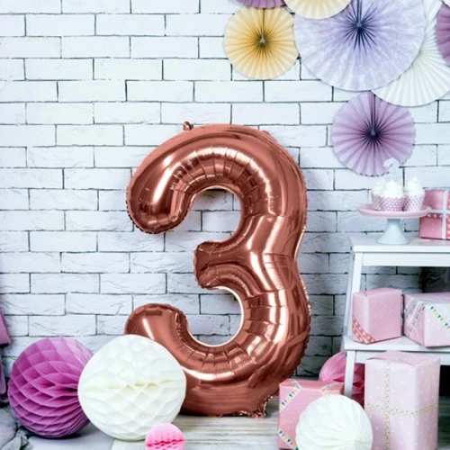 Balon foliowy 86cm PARTYDECO cyfra "3" metalizowany różowe złoto 1szt. /FB1M-3-019R/