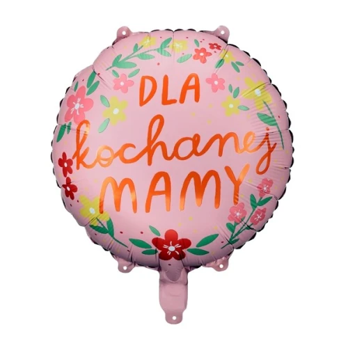 Balon foliowy 35cm PARTYDECO OKRĄGŁY z nadrukiem dla kochanej mamy ze słomką 1szt.