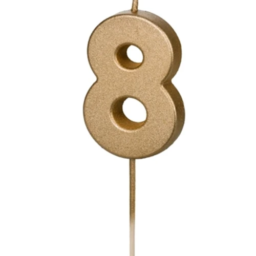 Świeczka urodzinowa 4,5cm PARTYDECO cyfra "8" złota 1szt.
