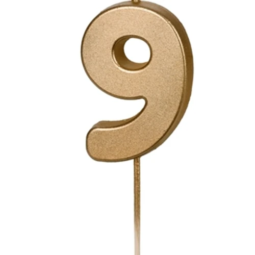 Świeczka urodzinowa 4,5cm PARTYDECO cyfra "9" złota 1szt.