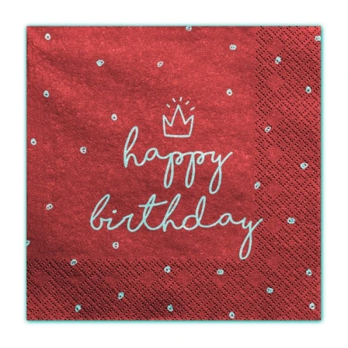 SerwetkI 16,5x16,5cm/33x33cm PARTYDECO z białym nadrukiem happy birthday jasne różowe 20szt. /SP33-15-081J/