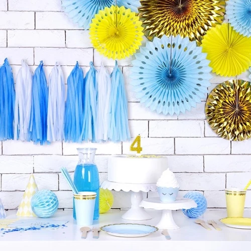 Rozety dekoracyjne papierowe ŚR. 23/32/40cm PARTYDECO lustrzane złote 3szt.