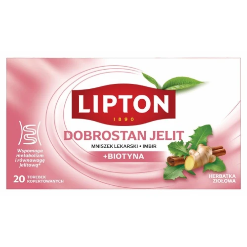 Herbata ziołowa kopertowana LIPTON FUNCTIONAL DOBROSTAN JELIT mniszek lekarski z imbirem +  biotyna z zawieszką 20szt.