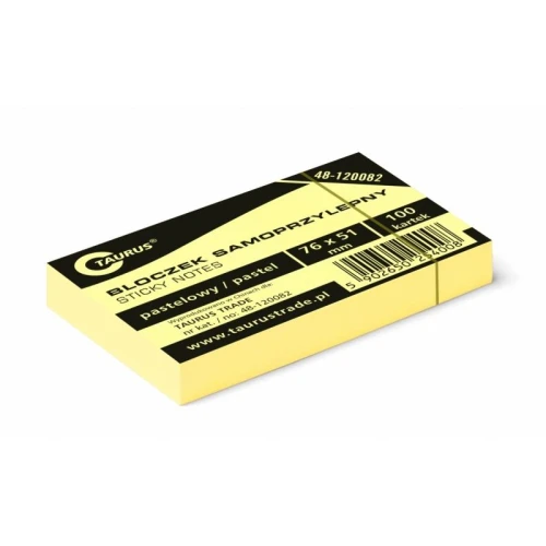 Notes samoprzylepny 51x76mm 100 kartek pastelowy żółty TAURUS 48-120082 1szt.