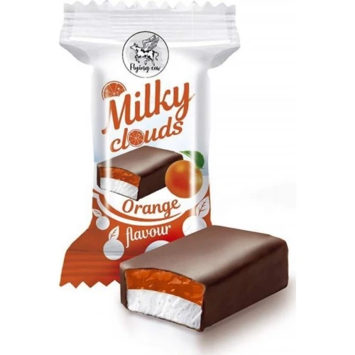 Cukierki galaretki MILKY CLOUDS 1,0kg mleczna chmurka pianka waniliowa z galaretką pomarańczową w polewie kakaowej pakowane pojedynczo