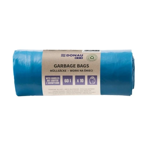 Worki na śmieci 60L LDPE 30µm DONAU z uchwytami KNOTIES niebieskie 10szt.
