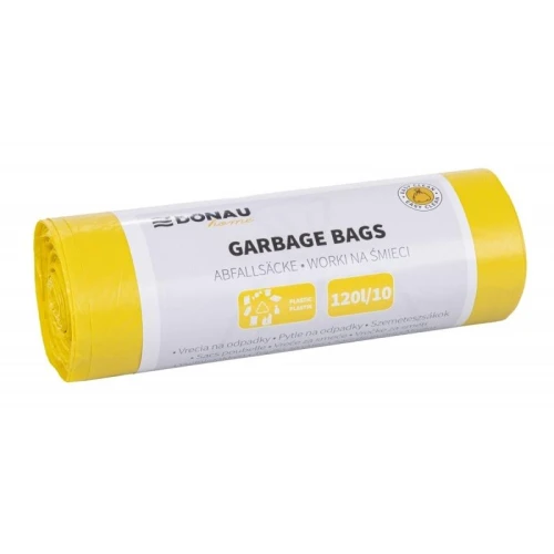 Worki na śmieci 120L LDPE 31µm DONAU HOME do segregacji palstik metal żółte 10szt.