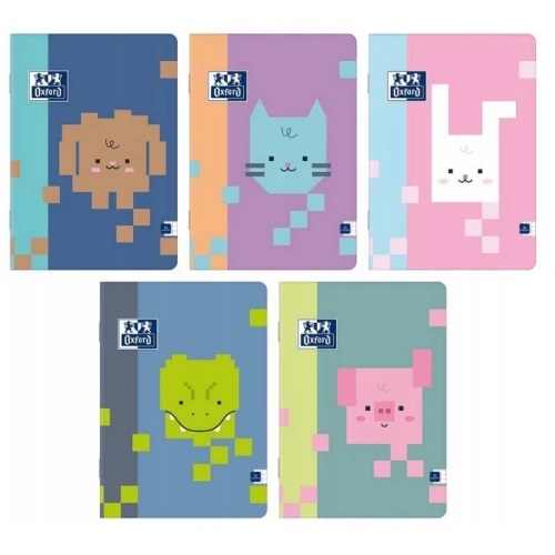 Zeszyt A5/16 kratka posiada adresówkę okładka SOFT TOUCH OXFORD ZOO BLOCKS mix wzorów i kolorów 1szt.