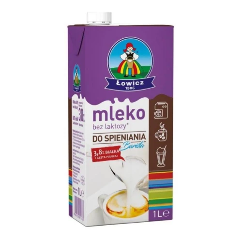 Mleko UHT łowickie bez LAKTOZY 1,0L 3,0% do spieniania 1szt.