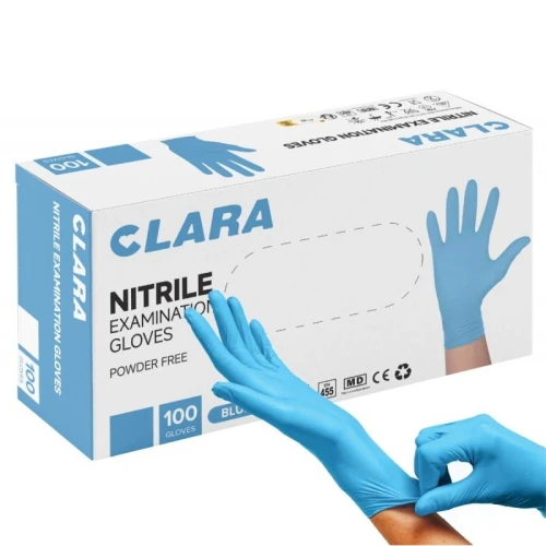 Rękawice nitrylowe bezpudrowe CLARA ROZMIAR XS niebieskie 100szt.