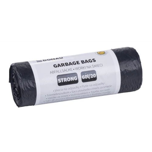 Worki na śmieci 60L LDPE 20µm DONAU HOME mocne czarne 20szt.