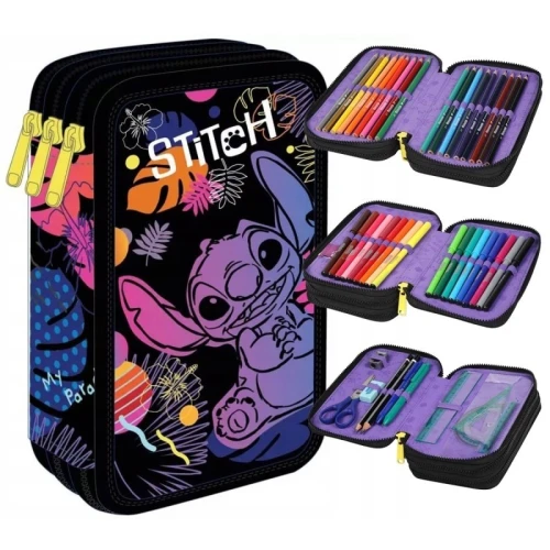 Piórnik potrójny z wyposażeniem PATIO DISNEY BLACK JUMPER 3 STITCH