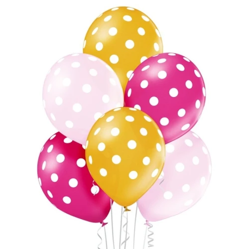 BALONY 12" +/- 30cm Z NADRUKIEM KROPKI ALIGA MIX KOLORÓW 6szt.