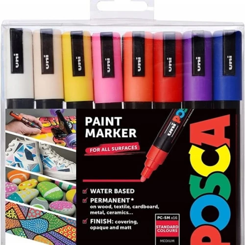 Marker z farbą plakatową okrągły 1,8-2,5mm UNI POSCA PC-5M mix kolorów 16szt. /UNPC5M/16C/ /194514/