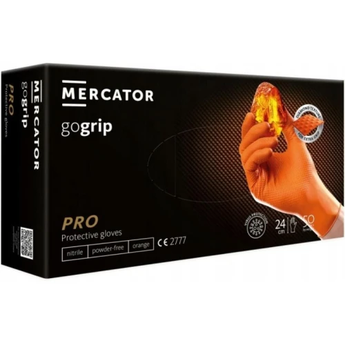 Rękawice nitrylowe warsztatowe bezpudrowe rozmiar 10/XL MERCATOR GOGRIP pomarańczowe 50szt.