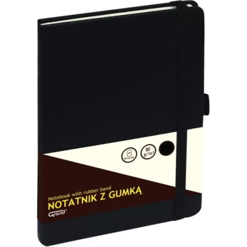 Notatnik A5/80 kratka GRAND oprawa twarda z gumką czarny /150-1381/