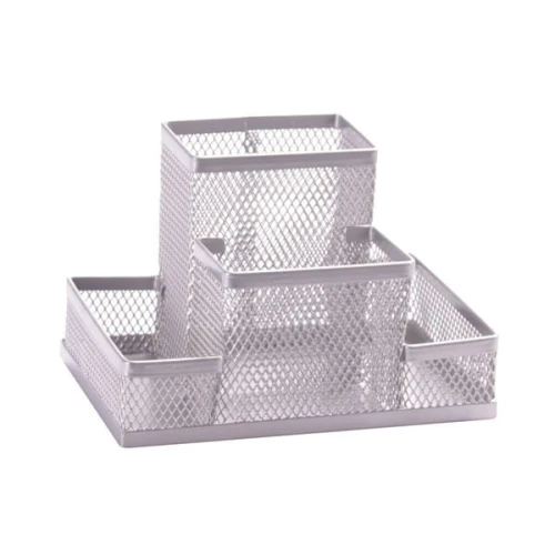 Przybornik na biurko Q-CONNECT Office Set metalowy 4 komory srebrny /KF15113/