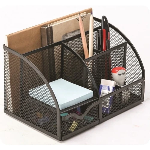 Przybornik na biurko Q-CONNECT Office Set metalowy z miejscem na listy czarny /KF17295/