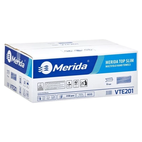 Ręcznik ZZ biały celuloza 2-warstwowy 2x16,5g 3150szt. 18op. 175 listków 21,5x18cm MERIDA TOP SLIM  /VTE201/