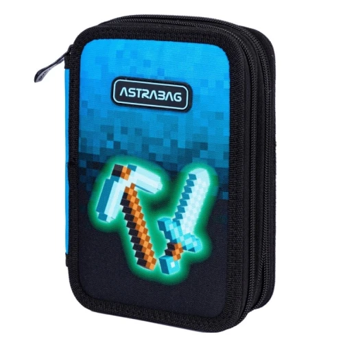 Piórnik potrójny z wyposażeniem ASTRABAG BLUE PIXEL AC31 1szt.