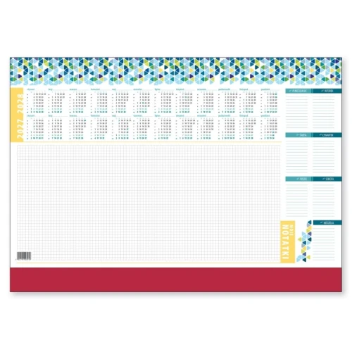 Biuwar papierowy z listwą 59,4x42cm A2 tygodniowy 52 kartki kalendarz dwuletni (2027,2028) CRUX listwa bordowa 1szt.