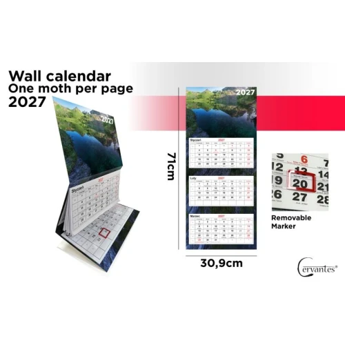 Kalendarz trójdzielny 309x710mm MAIN PAPER 2027 krajobraz 1szt.