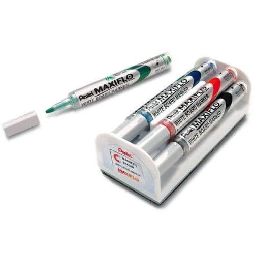 Marker suchościeralny z tłoczkiem okrągły 1,1-2,2mm PENTEL MAXIFLO MWL5S 4 kolory+gąbka 1szt.