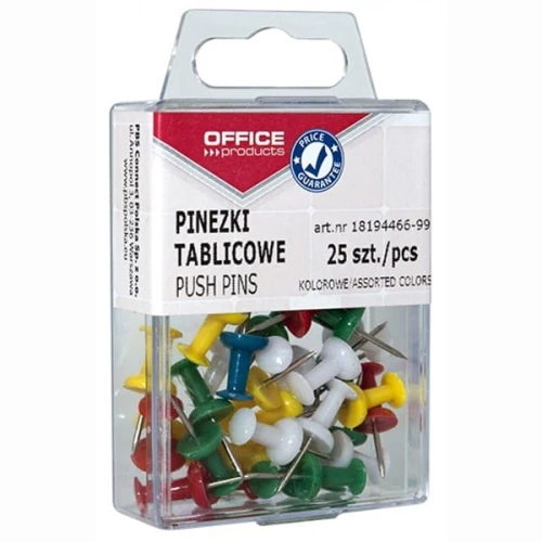 Pinezki kolorowe beczułki OFFICE PRODUCTS w pudełku 25szt. mix kolorów /18194466-99/